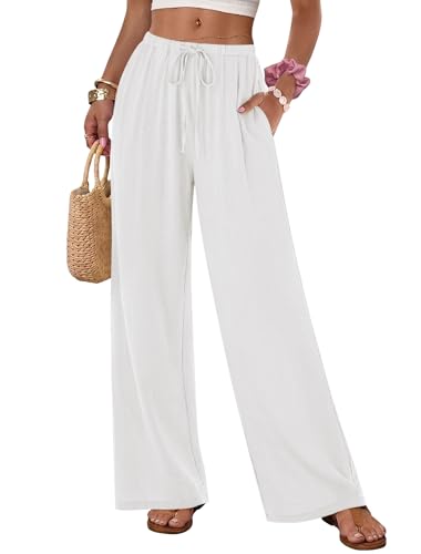Women's  Pants Flowy Lightweight Wide Leg Low Rise Beach Casual Loose Elastic Waist with Drawstring Pocket