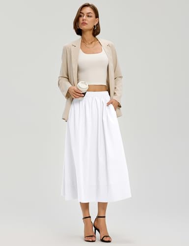 Skirts for Women A-Line Cotton Flowy Maxi Skirt Boho Summer Beach Casual Elastic Waist Dress Outfit with Pockets