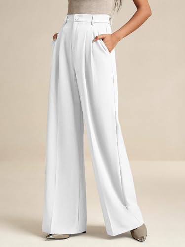 Women's Business Casual Wide Leg Dress Pants, High Elastic Waisted Trousers with Pockets