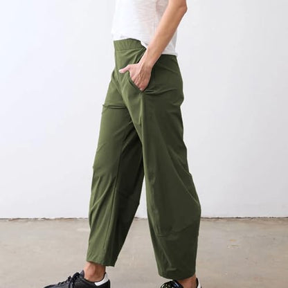 Women Barrel Travel Pants Elastic Waistband Tapered Leg Baggy Mid Rise Work Trousers Lounge Pant with Pockets