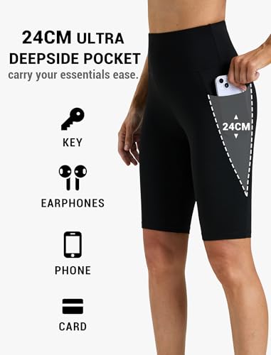 11" Biker Shorts Women with Pockets - Tummy Control Running Workout Gym Yoga Athletic Spandex Long Shorts
