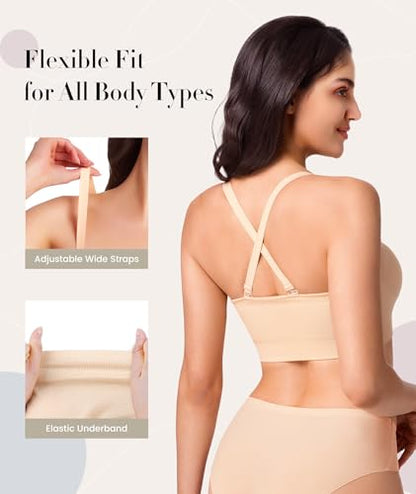 Strapless Bras for Women Non-Slip Wireless Bandeau Bra Seamless Padded Tube Top Bra Including Fabric & Clear Straps