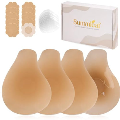 Push Up Sticky Bra, Invisible Adhesive Nipple Covers with Lift Tape (2 Pairs)