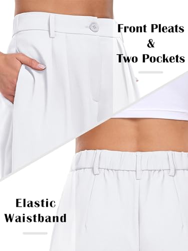 Women's Business Casual Wide Leg Dress Pants, High Elastic Waisted Trousers with Pockets