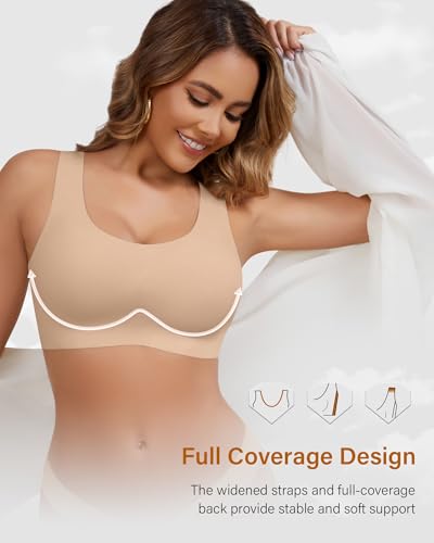 Wireless Bras for Women No Underwire Seamless Full Coverage T-Shirt Bra