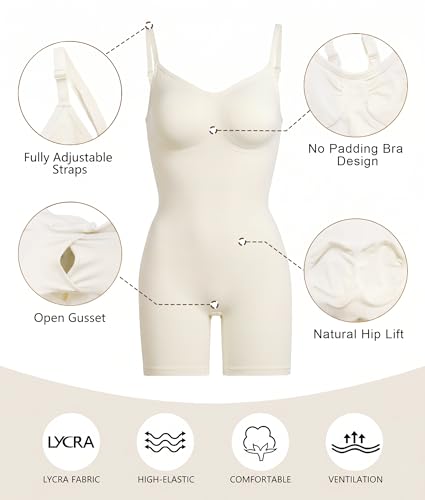 SHAPERX Shapewear for Women Tummy Control Bodysuit Mid Thigh Body Shaper Shorts for a Lifted Look
