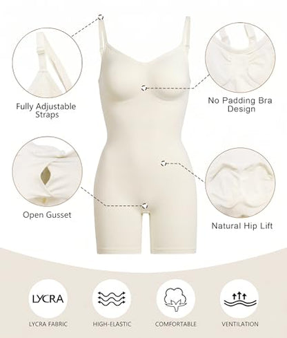 SHAPERX Shapewear for Women Tummy Control Bodysuit Mid Thigh Body Shaper Shorts for a Lifted Look