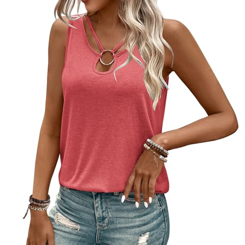 Womens Tank Tops Summer Tank Tops for 2026 Cut Out Ring Keyhole Neck Sleeveless Fashion Cute Tee Shirts Clothes