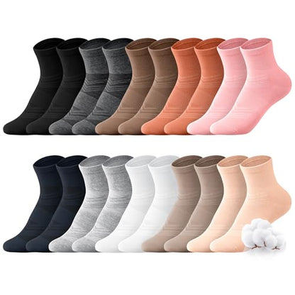 Ankle Socks for Women Cotton Casual Socks Quarter Sock Breathable, Seamless Toe 10 Pairs