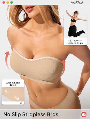 Strapless Push Up Bras for Women Wireless Bandeau Bra Non-Slip Silicone Tube Top Padded Convertible Bralette