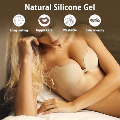 2 Pcs Strapless Sticky Push-Up Bra for Women,Adhesive Invisible Backless Nipple Covers