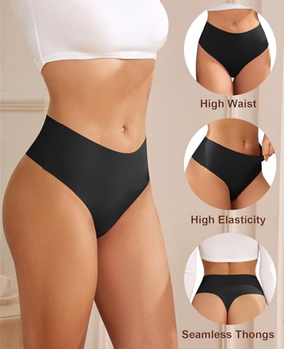 Thongs for Womens High Waisted Seamless for Women Underwear Sexy Breathable Panties 6 Pack
