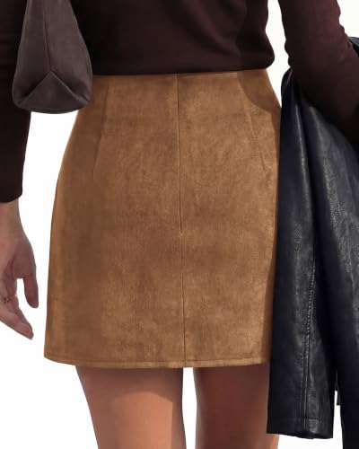 Faux Suede Mini Skirts for Women Ruched Wrap Skorts