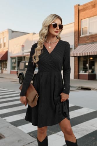 Women's Fall Dresses 2026 Long Sleeve Wrap Sweater Dress with Pockets