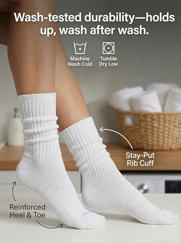 HUE Women’s Slouch Socks Crew Boot Chunky Ribbed Cotton Scrunch