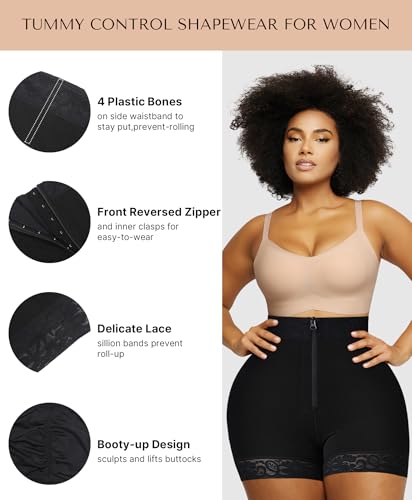 Tummy Control Fajas Colombianas Moldeadoras Butt Lifting Shapewear Shorts For Women With Zip Closure