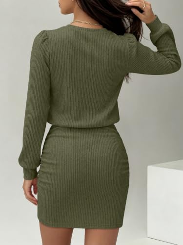 Women‘s Lightweight Lantern Long Sleeve Fall Mini Sweater Dress