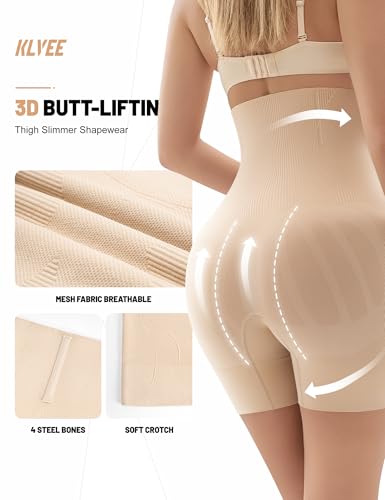 KLVEE Shapewear for Women Tummy Control, High Waisted Body Shaper Shorts Butt Lifting Thigh Slimmer Shapewear Under Dress