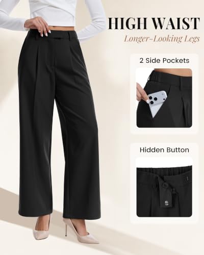 Dress Pants Women High Waisted Work Pants Ladies Wide Leg Trousers
