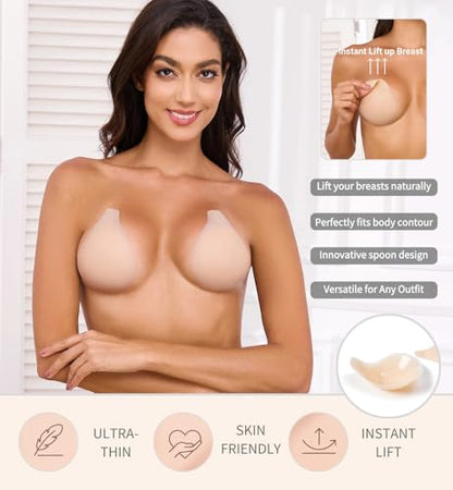 Women Nipple Covers Sticky Push up Adhesive Bra Ultra-Thin Added Lift Seamless Strapless Backless Wear