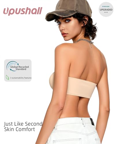 Upushall Strapless Bandeau Bras for Women Seamless Comfort Wireless Bralettes Non-Padded Tube Bra
