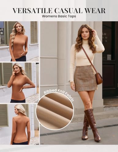 Women Turtleneck Long Sleeve Shirts Ribbed Casual Basic Tops Fitted Underwear Thermal Undershirts Winter Clothes