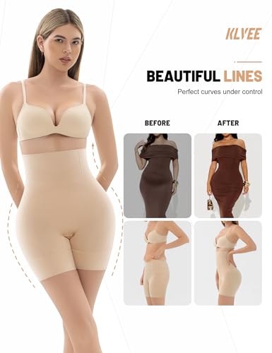 KLVEE Shapewear for Women Tummy Control, High Waisted Body Shaper Shorts Butt Lifting Thigh Slimmer Shapewear Under Dress