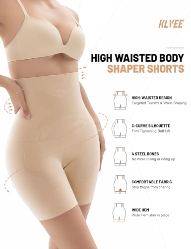 KLVEE Shapewear for Women Tummy Control, High Waisted Body Shaper Shorts Butt Lifting Thigh Slimmer Shapewear Under Dress