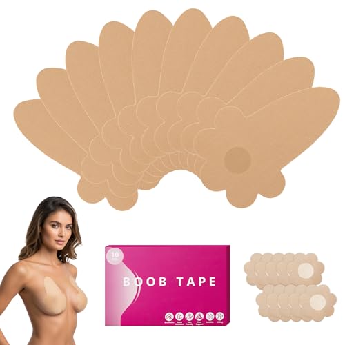 10 Pcs Boob Tape for Breast Lift - BoobTape with 10 Pcs Pastie,Body Tape for Women Invisible Breast Bra