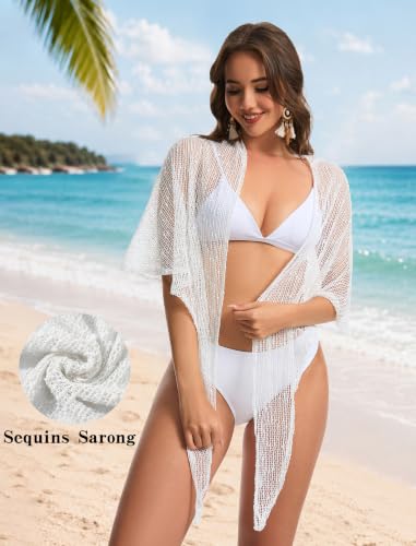Coverups for Women, Sequin Sheer Crochet Beach Cover Up, Sexy Wrap Skirt Bikini Swimsuit Cover Up for Vacation