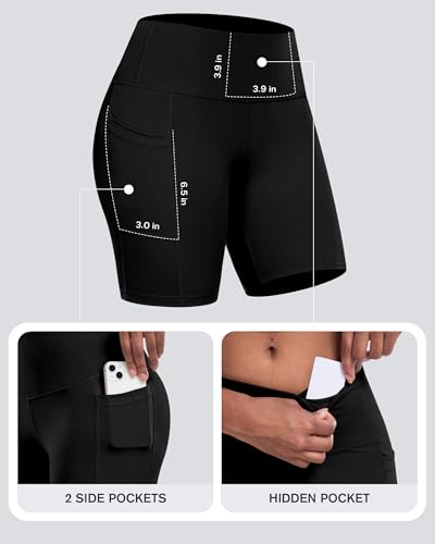 Womens Biker Yoga Shorts with Pocket, High Waisted Tummy Control 5 Inch Workout Spandex Athletic Gym Shorts