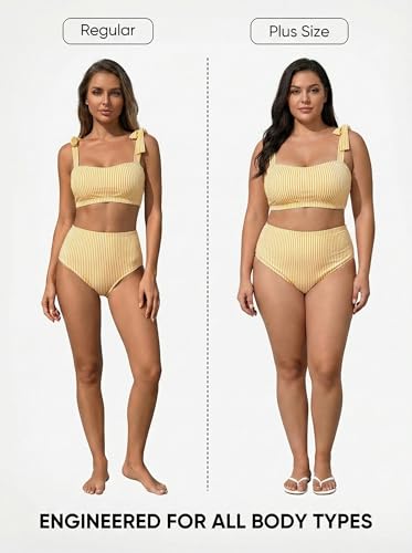 Women's Tie Shoulder Bikini Sets 2 Piece Striped Swimsuits High Waisted Bathing Suits