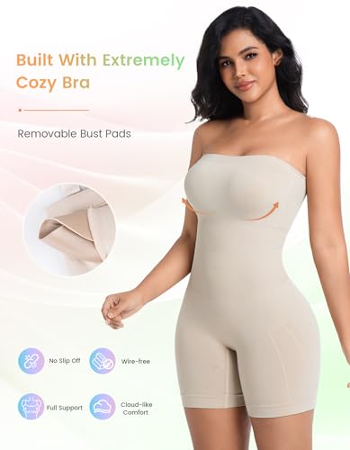 Shapewear Bodysuits Built in Bra, Tummy Control Strapless/strap