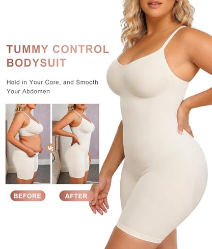 SHAPERX Shapewear for Women Tummy Control Bodysuit Mid Thigh Body Shaper Shorts for a Lifted Look