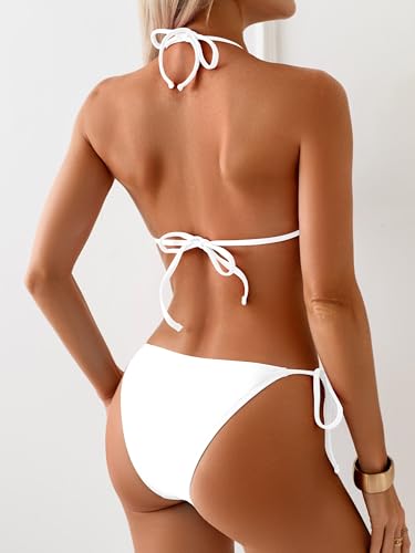 Women's Triangle Bikini Set Sexy String Halter Swimsuit Cute Ruffle Trim Two Piece Bathing Suit