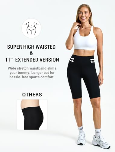 11" Biker Shorts Women with Pockets - Tummy Control Running Workout Gym Yoga Athletic Spandex Long Shorts