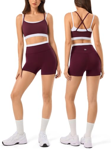 2 Pieces Workout Sets for Women,Seamless Athletic Short with Double Layer Sports Bra,Gym Matching Outfits