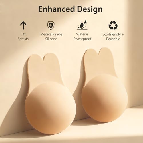 2 Pcs Strapless Sticky Push-Up Bra for Women,Adhesive Invisible Backless Nipple Covers