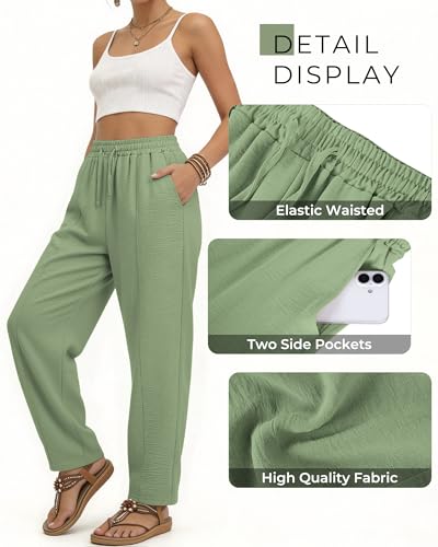 Women's Casual Cropped Pants Loose Casual Palazzo Trousers Drawstring Wide Leg Lounge Pants with Pockets