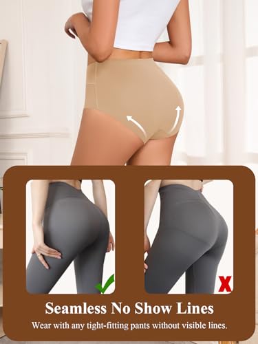 Women's Seamless Underwear High Waisted Tummy Control No Show Panties Full Coverage Stretch Briefs 4 Pack