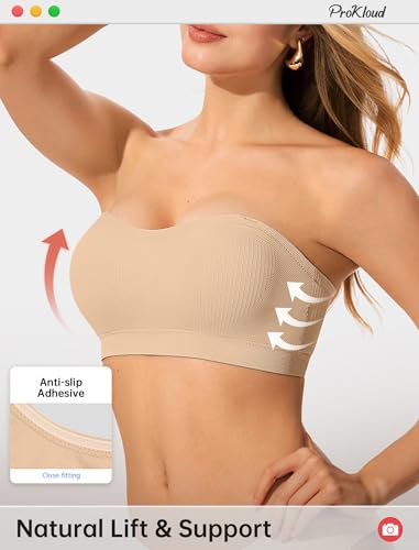 Strapless Push Up Bras for Women Wireless Bandeau Bra Non-Slip Silicone Tube Top Padded Convertible Bralette