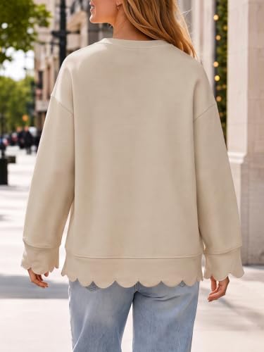 Women's Oversized Crewneck Sweatshirts Scalloped Casual Pullover Tops