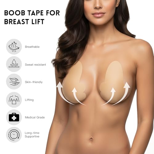 10 Pcs Boob Tape for Breast Lift - BoobTape with 10 Pcs Pastie,Body Tape for Women Invisible Breast Bra