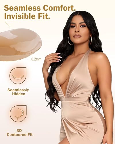 Push Up Sticky Bra, Invisible Adhesive Nipple Covers with Lift Tape (2 Pairs)