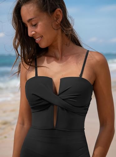 popvil Women’s One Piece Swimsuit Tummy Control V Neck Cutout Bathing Suit Slimming Shapewear Monokini
