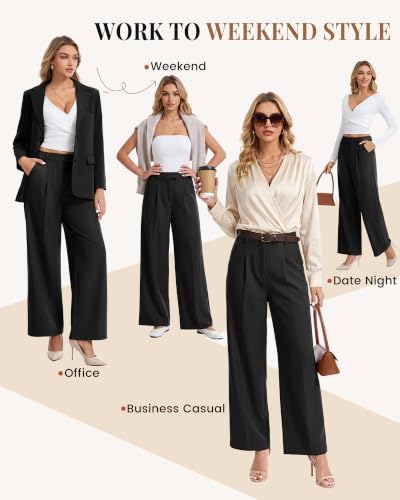 Dress Pants Women High Waisted Work Pants Ladies Wide Leg Trousers