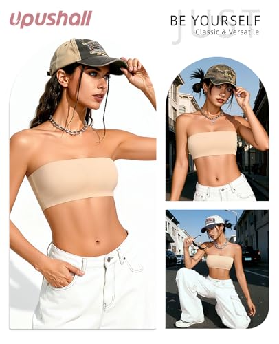 Upushall Strapless Bandeau Bras for Women Seamless Comfort Wireless Bralettes Non-Padded Tube Bra