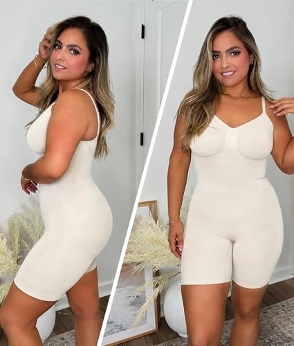 SHAPERX Shapewear for Women Tummy Control Bodysuit Mid Thigh Body Shaper Shorts for a Lifted Look