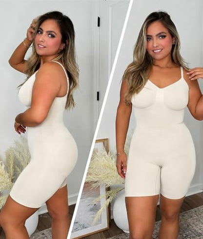 SHAPERX Shapewear for Women Tummy Control Bodysuit Mid Thigh Body Shaper Shorts for a Lifted Look