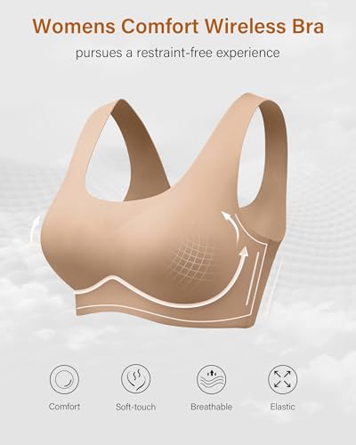Wireless Bras for Women No Underwire Seamless Full Coverage T-Shirt Bra